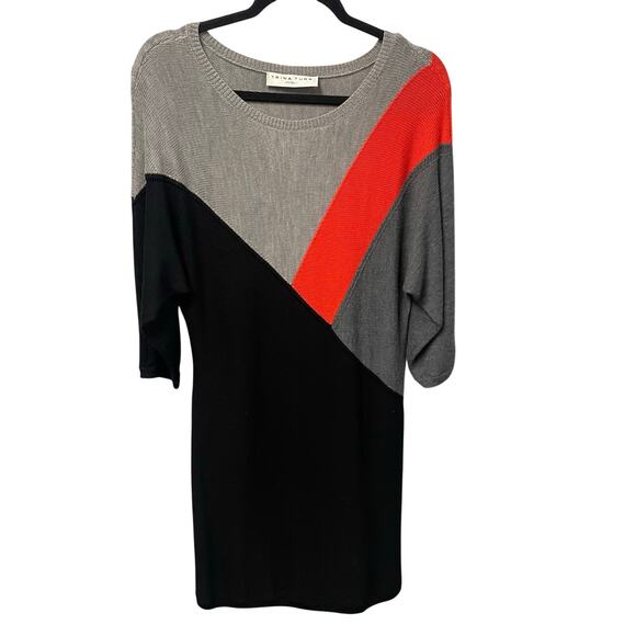Trina Turk Merino Wool Sweater Dress Orange Gray Black Color Block Size Medium? - Picture 1 of 6